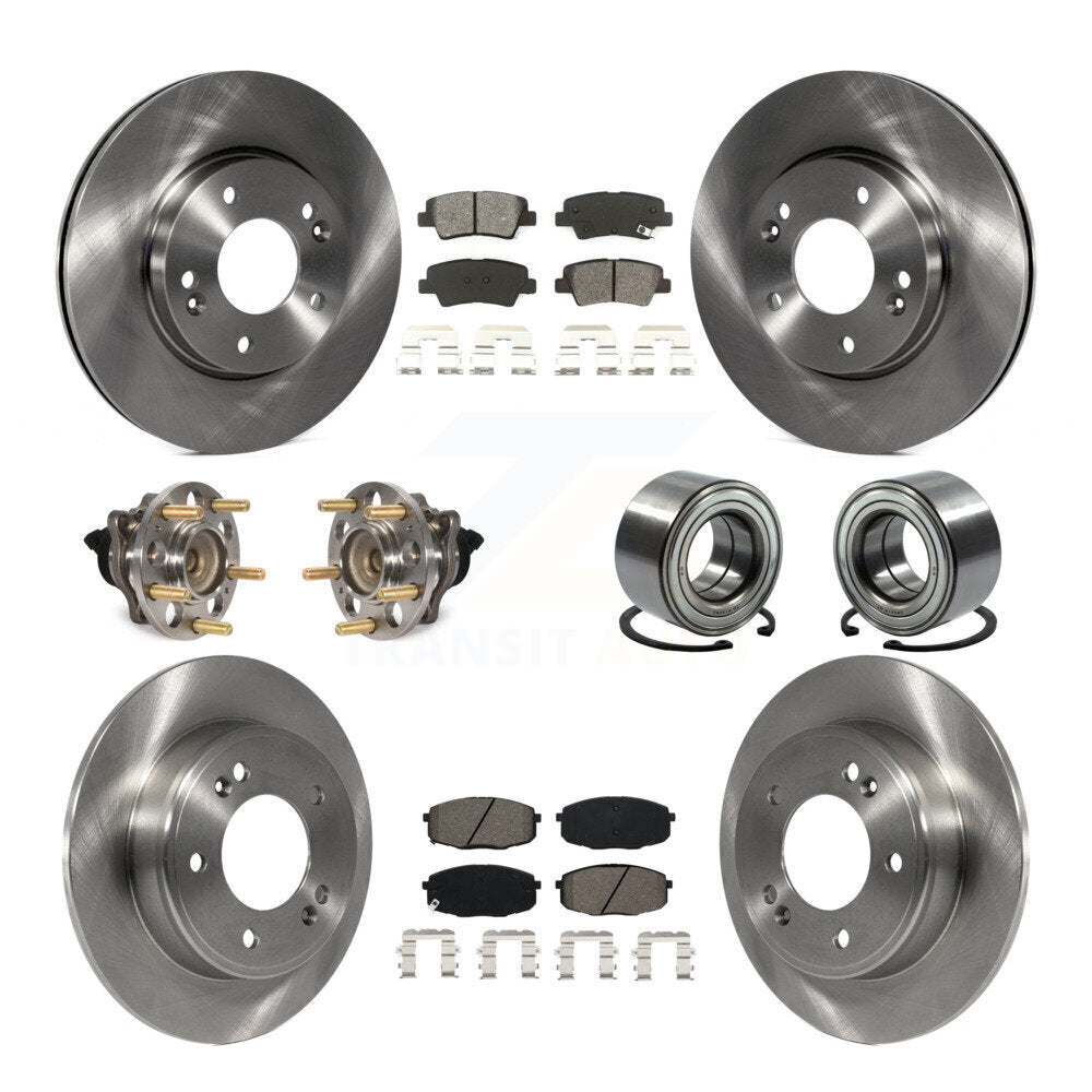 Kit de rotors et plaquettes de frein à disque, roulement de moyeu avant et arrière (10 pièces) pour Kia Sou 2014 – 2016