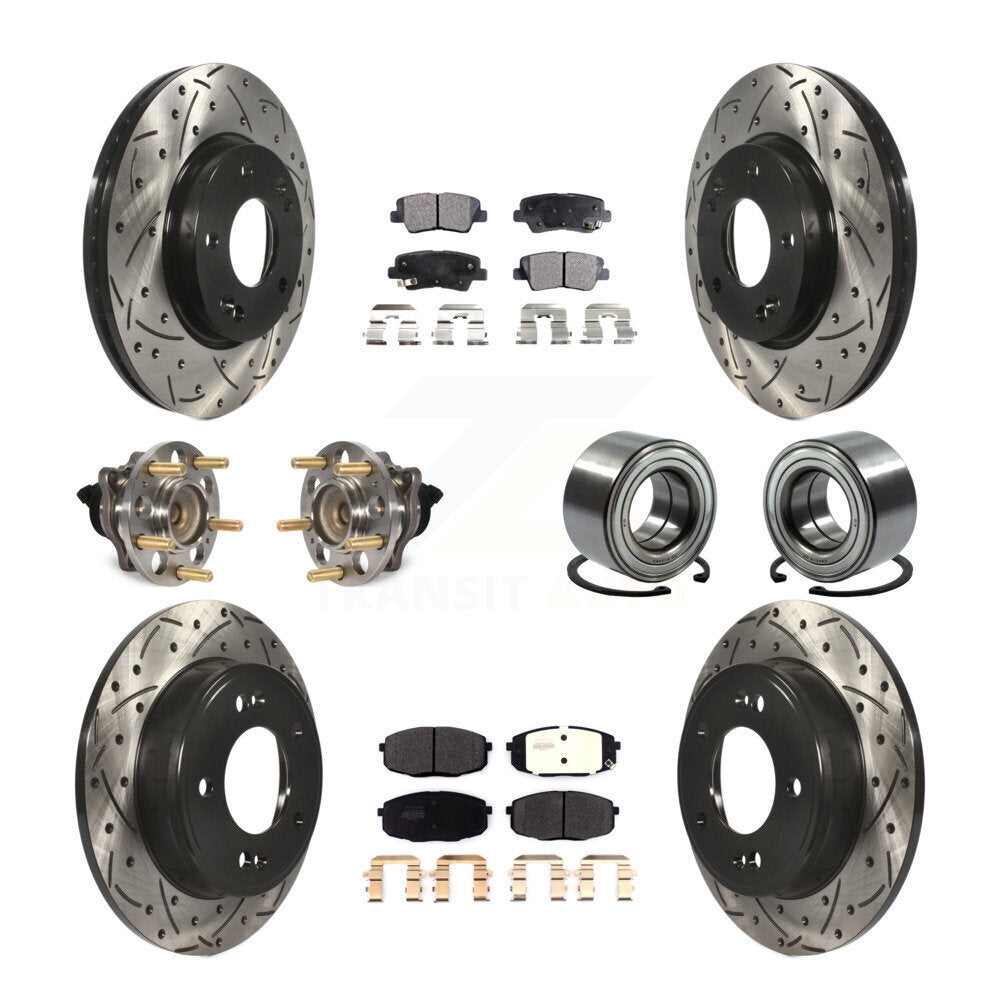 Kit de plaquettes de rotor de frein enduites de roulement de moyeu avant et arrière (10 pièces) pour Kia Sou 2014 – 2016