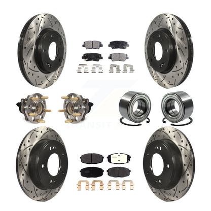 Kit de plaquettes de rotor de frein enduites de roulement de moyeu avant et arrière (10 pièces) pour Kia Sou 2014 – 2016