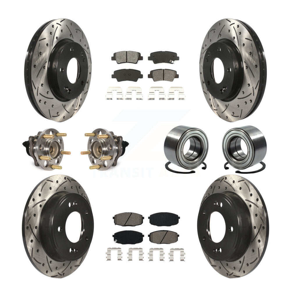 Kit de plaquettes de rotor de frein enduites de roulement de moyeu avant et arrière (10 pièces) pour Kia Sou 2014 – 2016