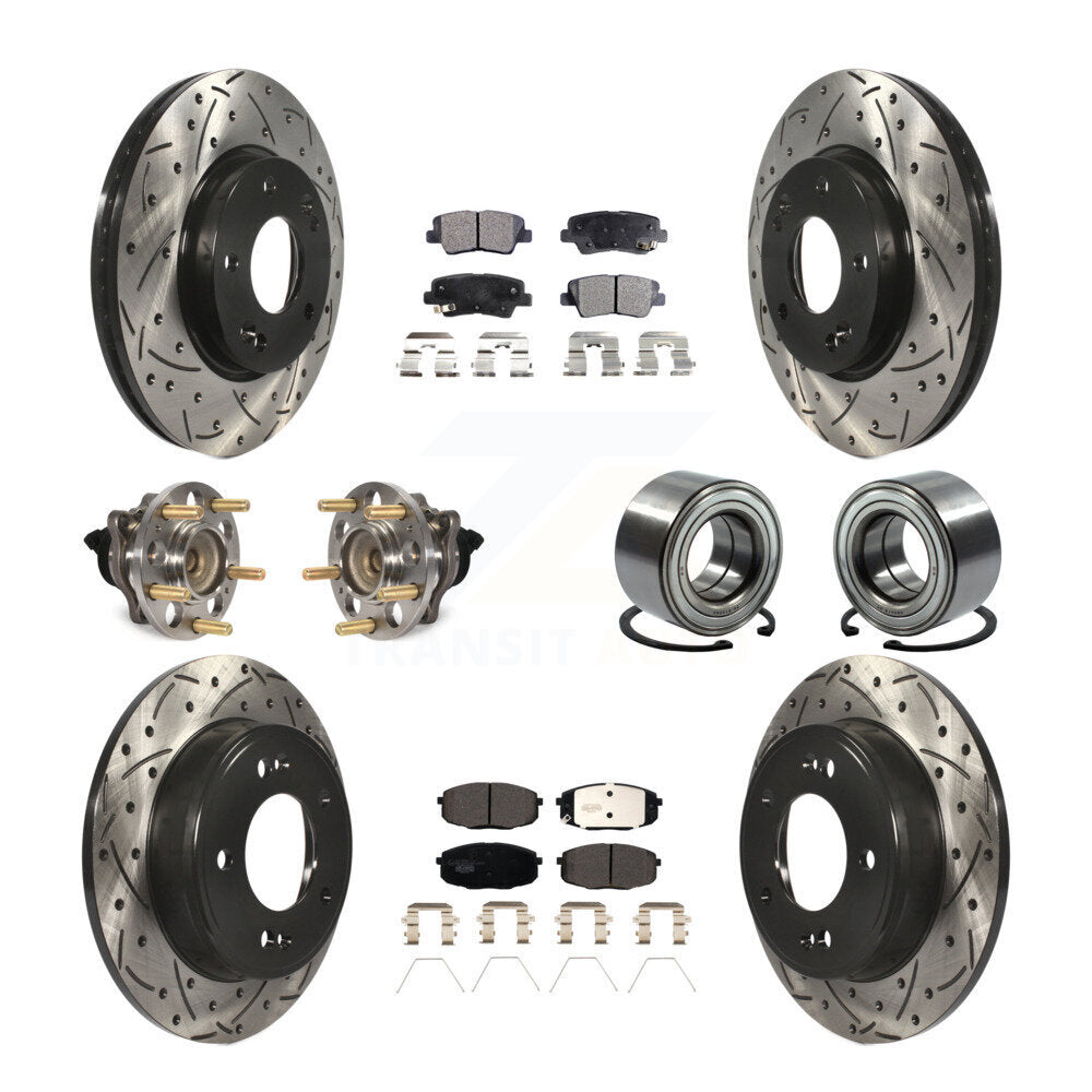 Kit de plaquettes de rotor de frein enduites de roulement de moyeu avant et arrière (10 pièces) pour Kia Sou 2014 – 2016