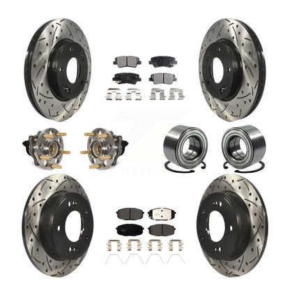 Kit de plaquettes de rotor de frein enduites de roulement de moyeu avant et arrière (10 pièces) pour Kia Sou 2014 – 2016