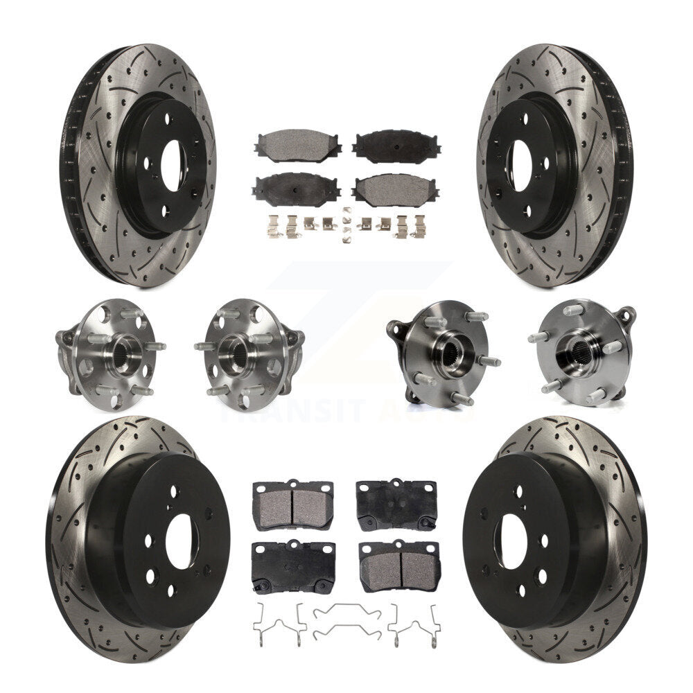 Kit de rotors et plaquettes de frein à disque revêtus de roulement de moyeu avant et arrière (10 pièces) pour Lexus IS25