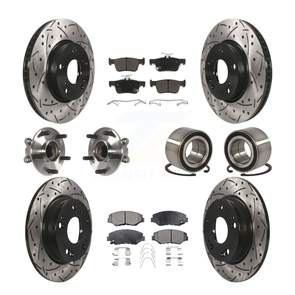 Kit de rotors et plaquettes de frein à disque revêtus de roulement de moyeu avant et arrière (10 pièces) pour Honda Civi