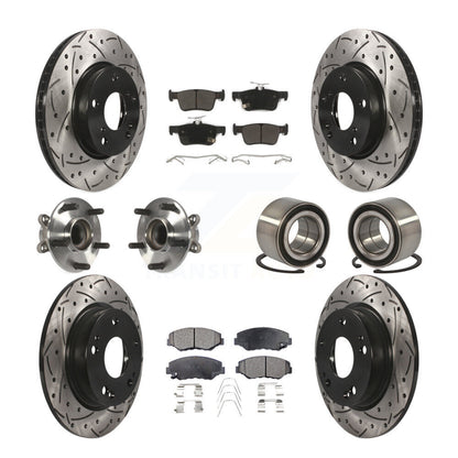 Kit de rotors et plaquettes de frein à disque revêtus de roulement de moyeu avant et arrière (10 pièces) pour Honda Civi