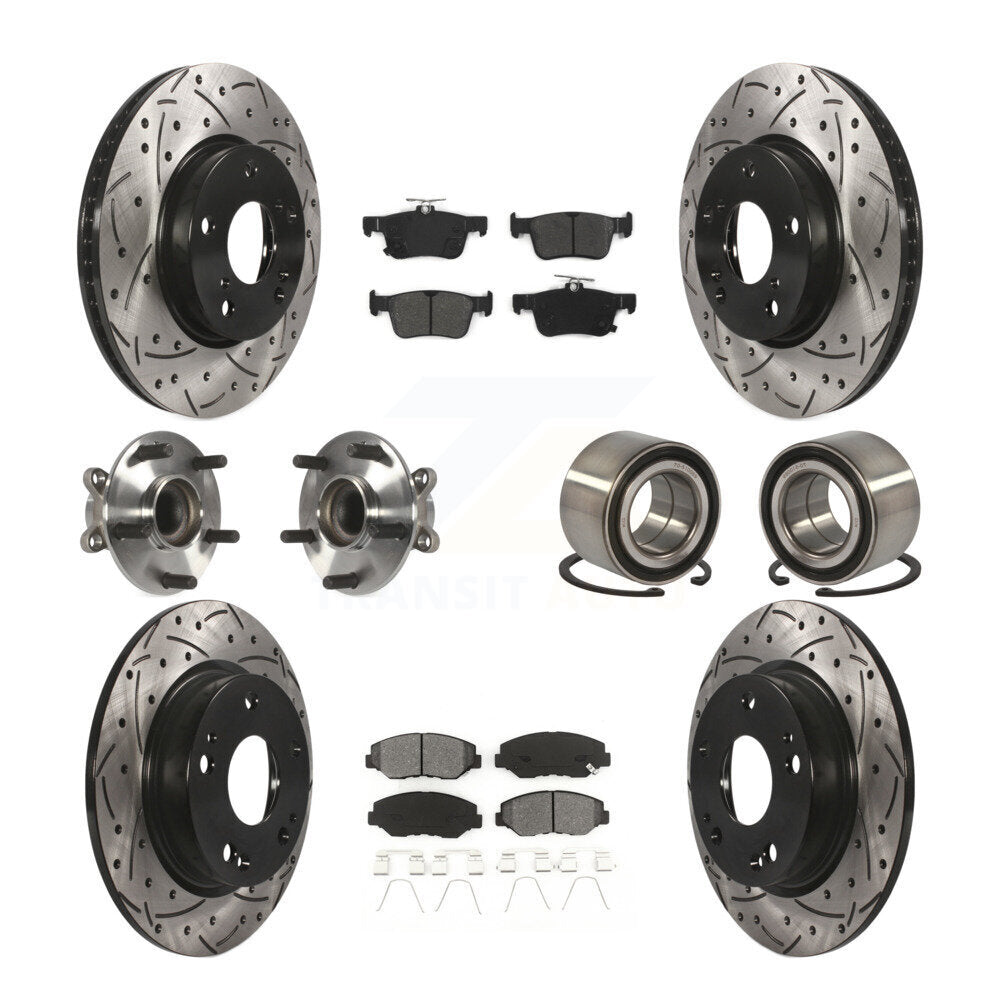 Kit de rotors et plaquettes de frein à disque revêtus de roulement de moyeu avant et arrière (10 pièces) pour Honda Civi