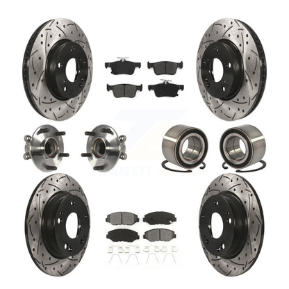 Kit de rotors et plaquettes de frein à disque revêtus de roulement de moyeu avant et arrière (10 pièces) pour Honda Civi