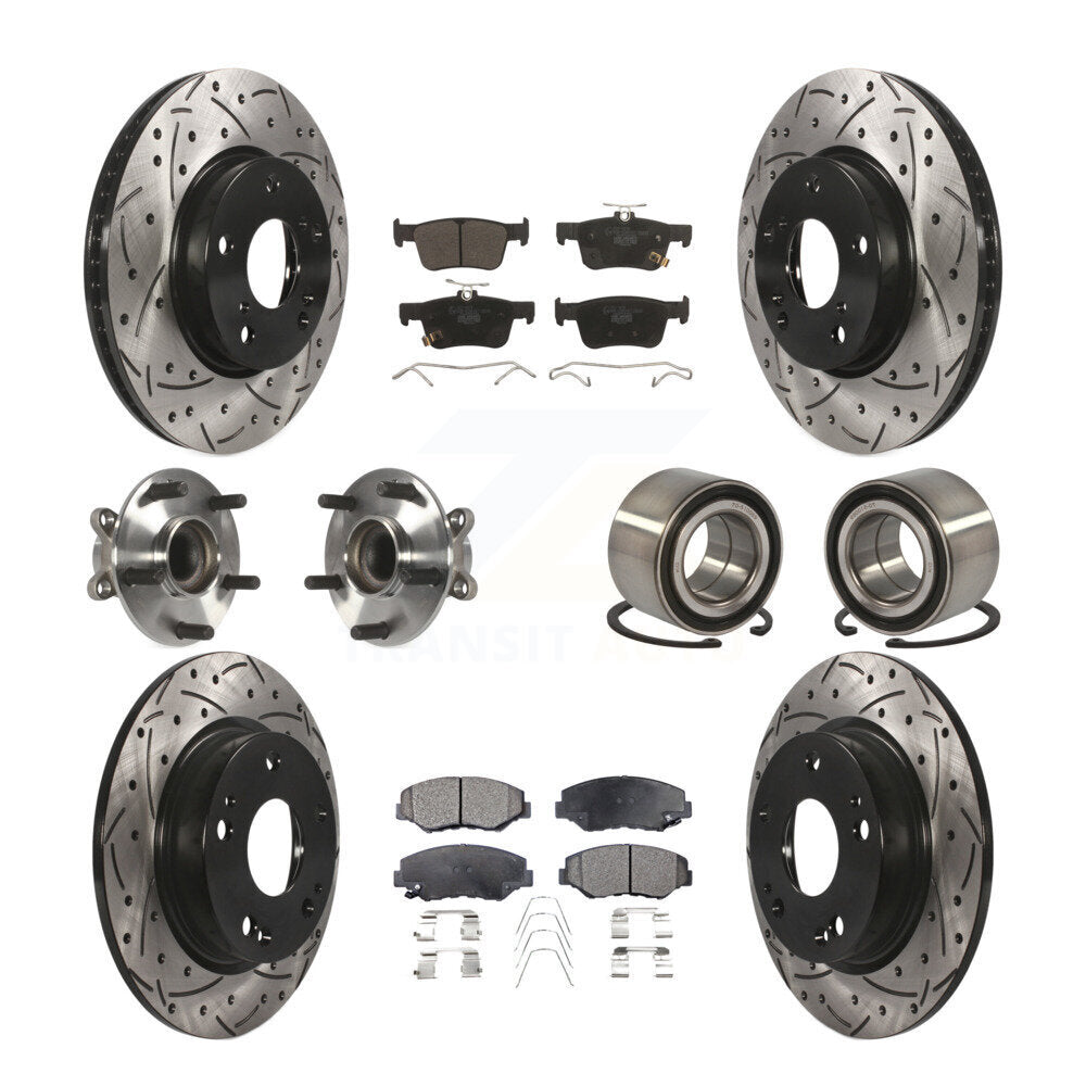 Kit de rotors et plaquettes de frein à disque revêtus de roulement de moyeu avant et arrière (10 pièces) pour Honda Civi