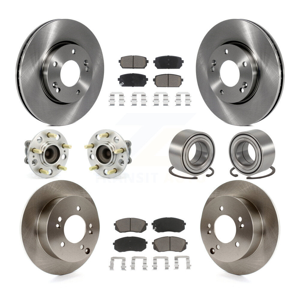 Kit de rotors et plaquettes de frein à disque, roulement de moyeu avant et arrière (10 pièces) pour Kia Rond 2008 – 2009