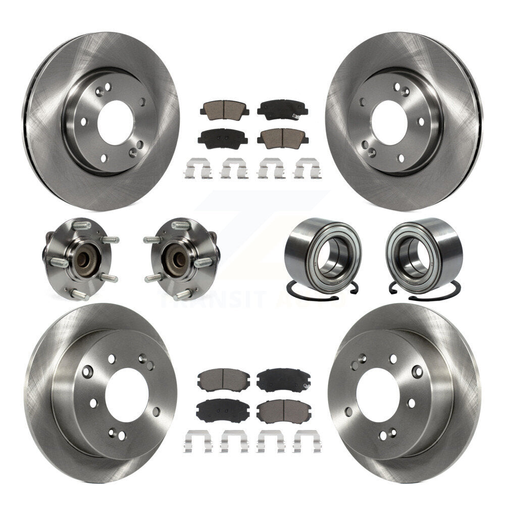 Kit de rotors et plaquettes de frein à disque, roulement de moyeu avant et arrière (10 pièces) pour Kia Sou 2012 – 2013
