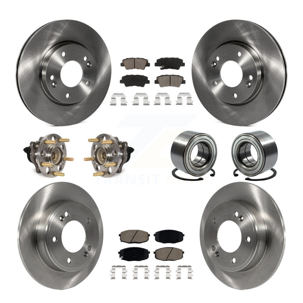 Kit de rotors et plaquettes de frein à disque, roulement de moyeu avant et arrière (10 pièces) pour Kia Sou 2014 – 2016