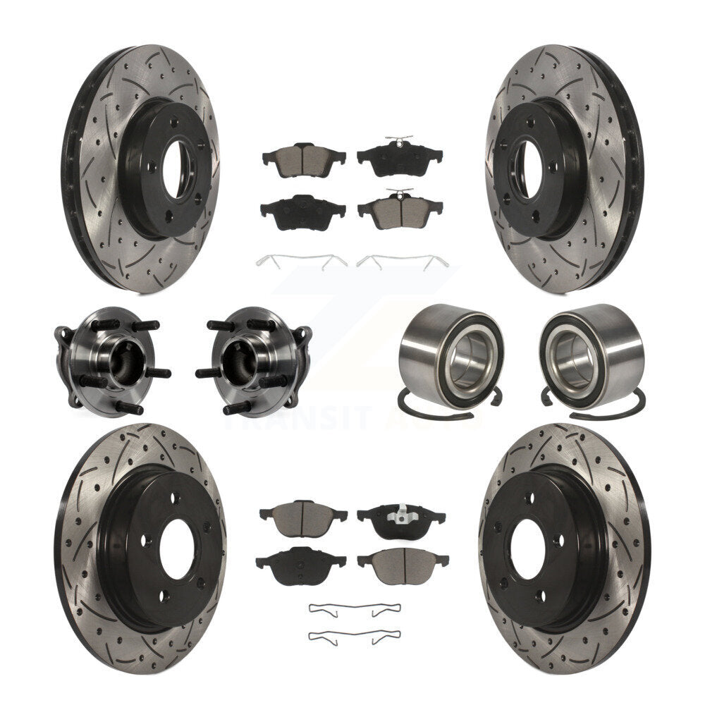 Kit de rotor et de plaquettes de frein à disque revêtus de roulement de moyeu avant et arrière (10 pièces) pour Ford Focu