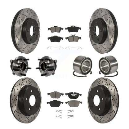 Kit de rotor et de plaquettes de frein à disque revêtus de roulement de moyeu avant et arrière (10 pièces) pour Ford Focu