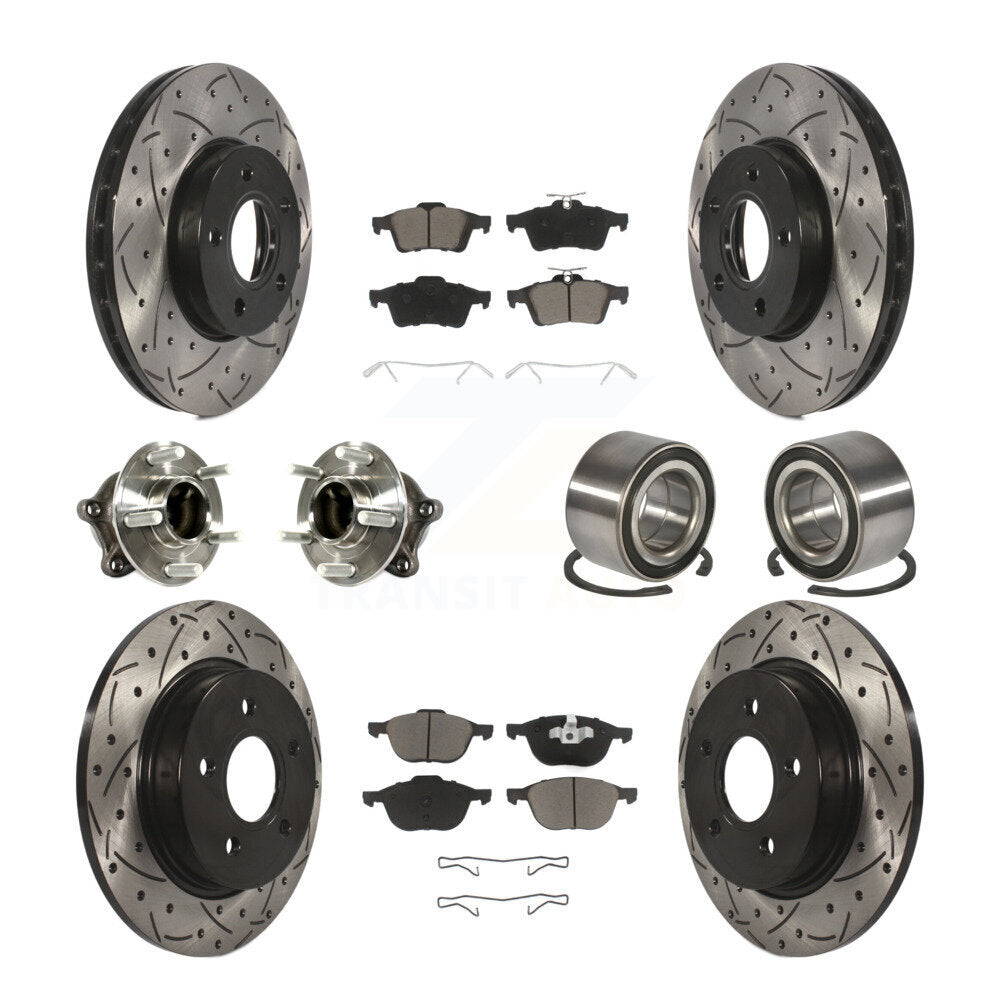 Kit de rotor et de plaquettes de frein à disque revêtus de roulement de moyeu avant et arrière (10 pièces) pour Ford Focu