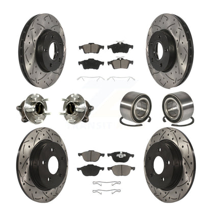 Kit de rotor et de plaquettes de frein à disque revêtus de roulement de moyeu avant et arrière (10 pièces) pour Ford Focu