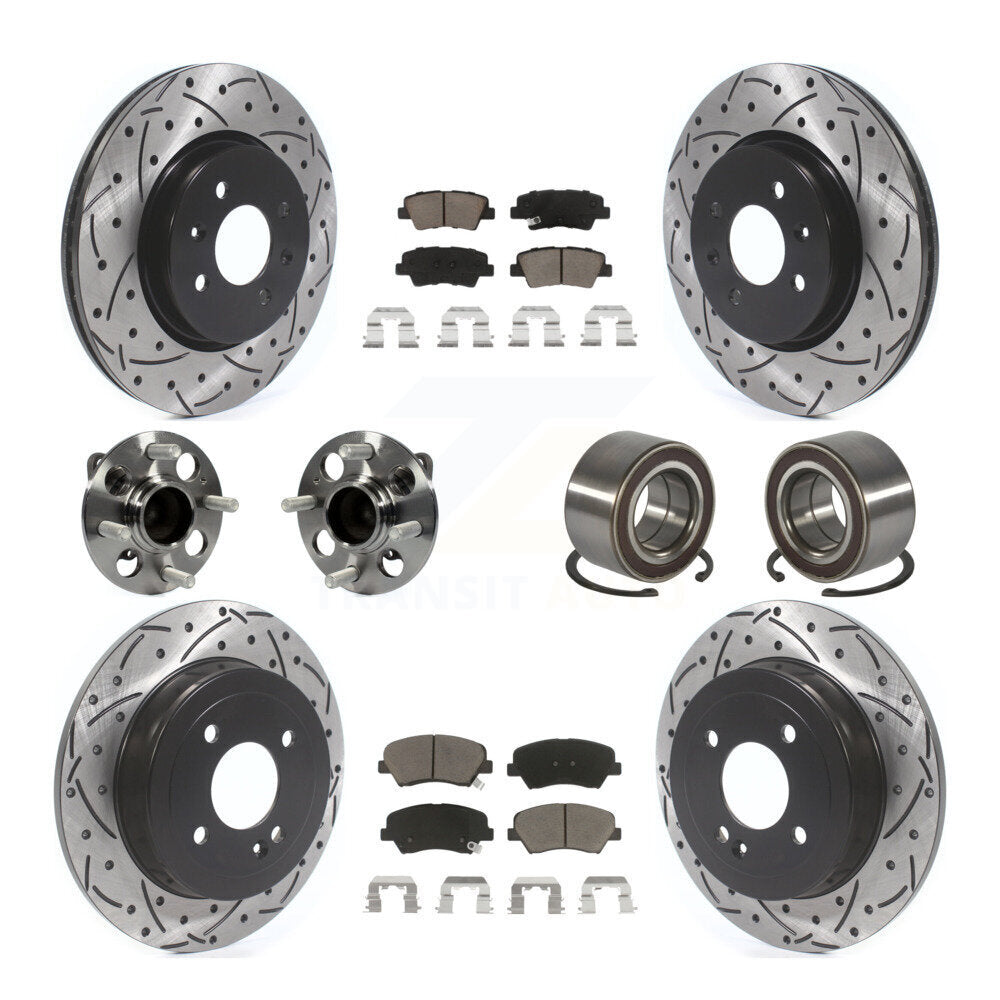 Kit de rotors et plaquettes de frein à disque revêtus de roulements de moyeu avant et arrière (10 pièces) pour Kia Ri