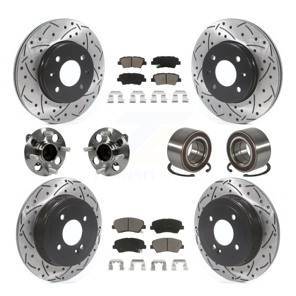 Kit de rotors et plaquettes de frein à disque revêtus de roulements de moyeu avant et arrière (10 pièces) pour Kia Ri