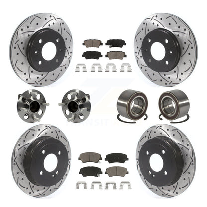 Kit de rotors et plaquettes de frein à disque revêtus de roulements de moyeu avant et arrière (10 pièces) pour Kia Ri