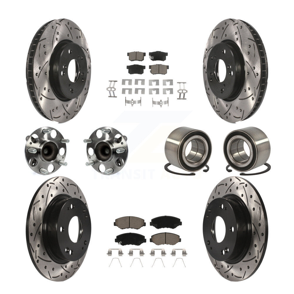 Kit de rotors et plaquettes de frein à disque revêtus de roulement de moyeu avant et arrière (10 pièces) pour Honda Civi