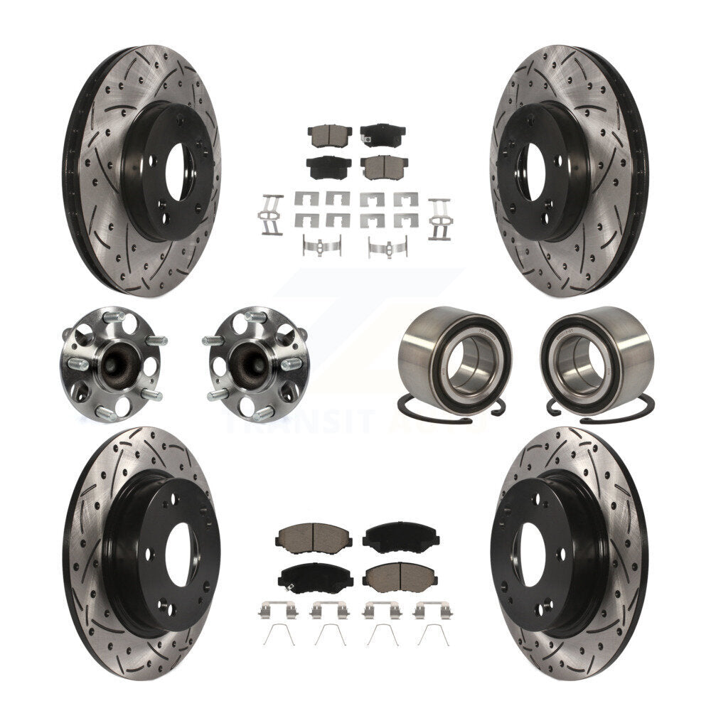 Kit de rotors et plaquettes de frein à disque revêtus de roulement de moyeu avant et arrière (10 pièces) pour Honda Civi
