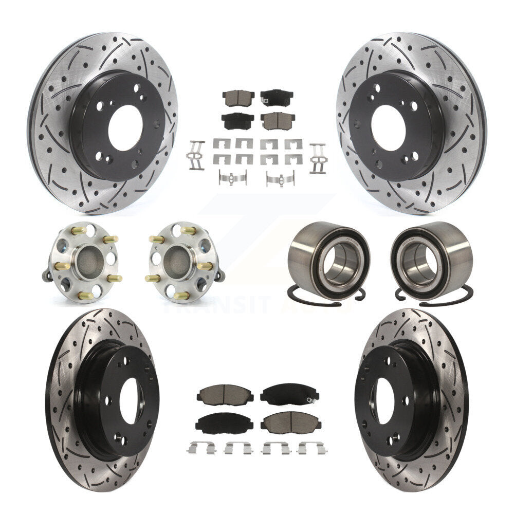 Kit de rotors et plaquettes de frein à disque revêtus de roulement de moyeu avant et arrière (10 pièces) pour Honda Civi