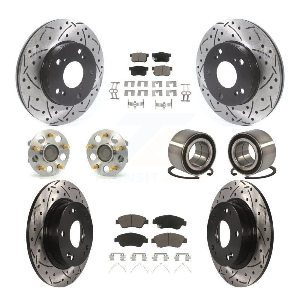 Kit de rotors et plaquettes de frein à disque revêtus de roulement de moyeu avant et arrière (10 pièces) pour Honda Civi