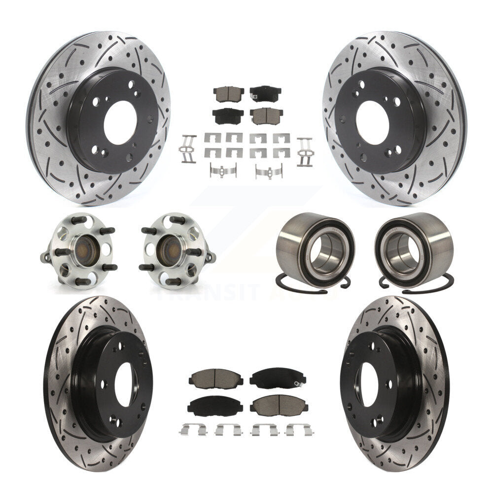 Kit de rotors et plaquettes de frein à disque revêtus de roulement de moyeu avant et arrière (10 pièces) pour Honda Civi