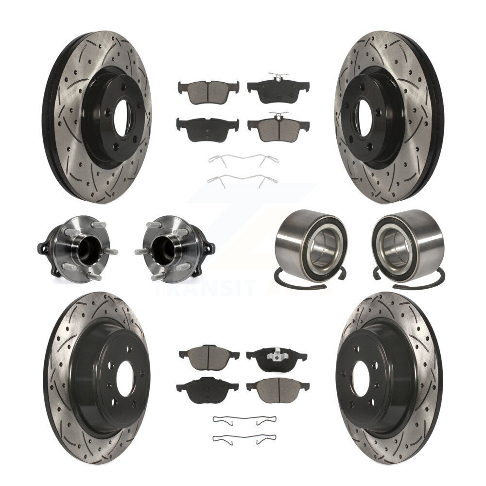 Kit de rotors et plaquettes de frein à disque revêtus de roulement de moyeu avant et arrière (10 pièces) pour Ford Escap