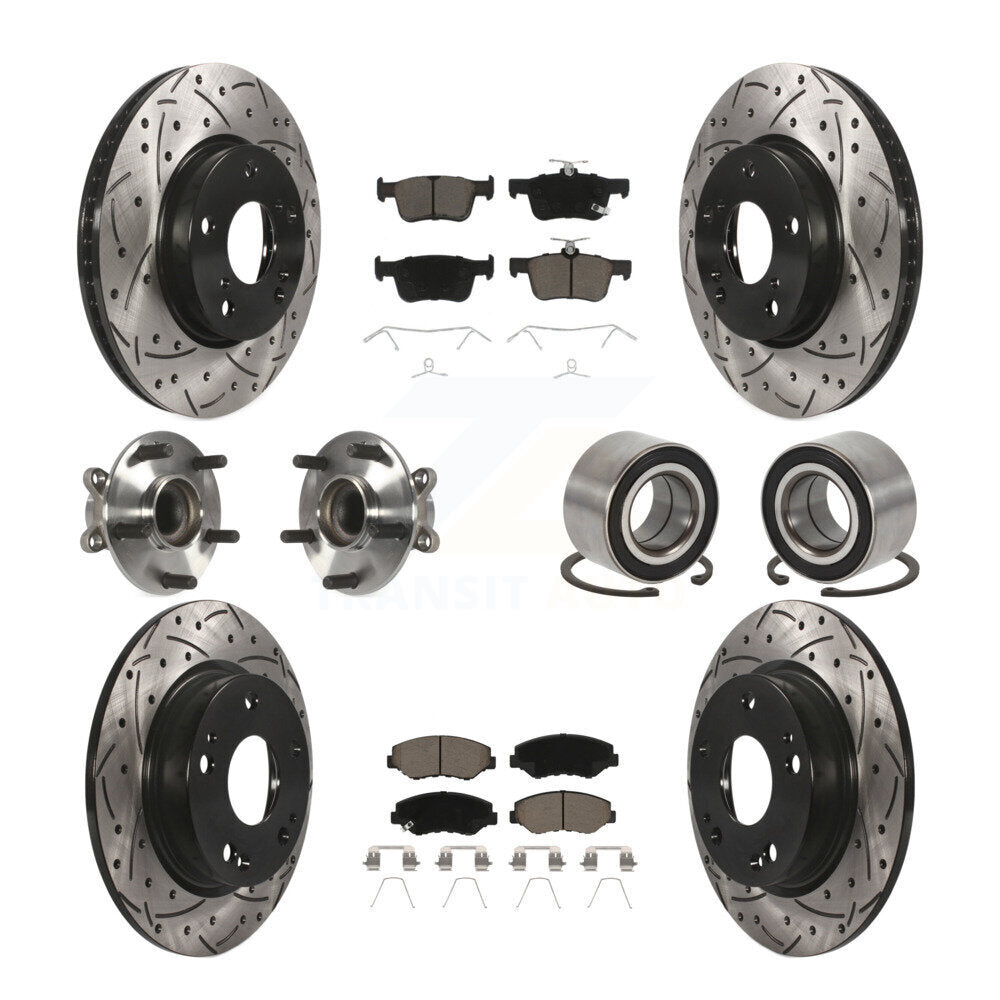 Kit de rotors et plaquettes de frein à disque revêtus de roulement de moyeu avant et arrière (10 pièces) pour Honda Civi