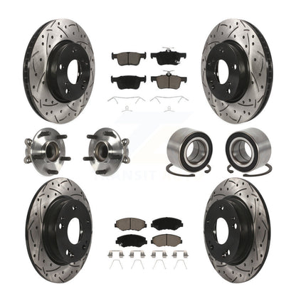 Kit de rotors et plaquettes de frein à disque revêtus de roulement de moyeu avant et arrière (10 pièces) pour Honda Civi
