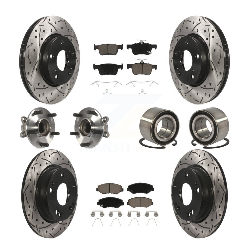 Kit de rotors et plaquettes de frein à disque revêtus de roulement de moyeu avant et arrière (10 pièces) pour Honda Civi