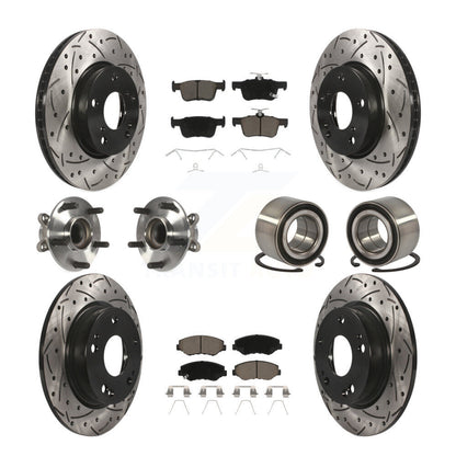 Kit de rotors et plaquettes de frein à disque revêtus de roulement de moyeu avant et arrière (10 pièces) pour Honda Civi