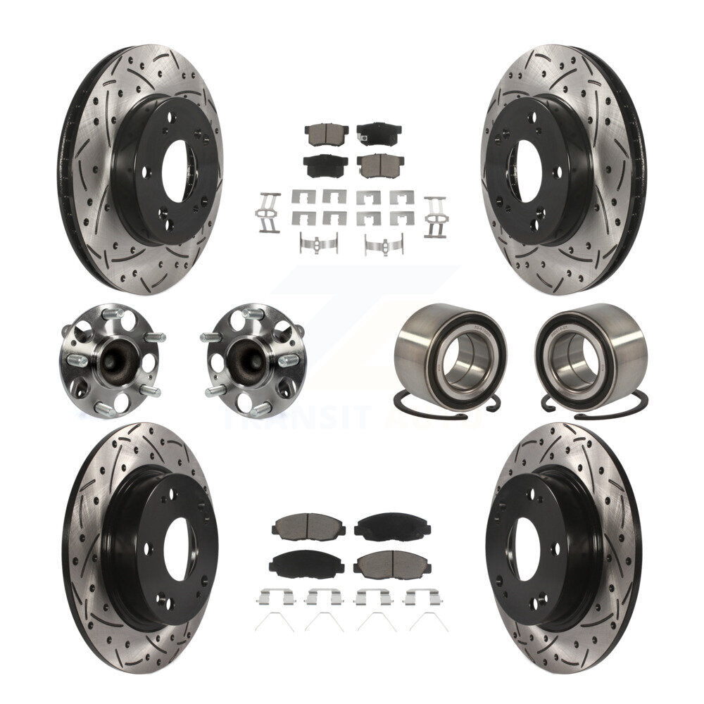 Kit de rotors et plaquettes de frein à disque revêtus de roulement de moyeu avant et arrière (10 pièces) pour Honda Civi