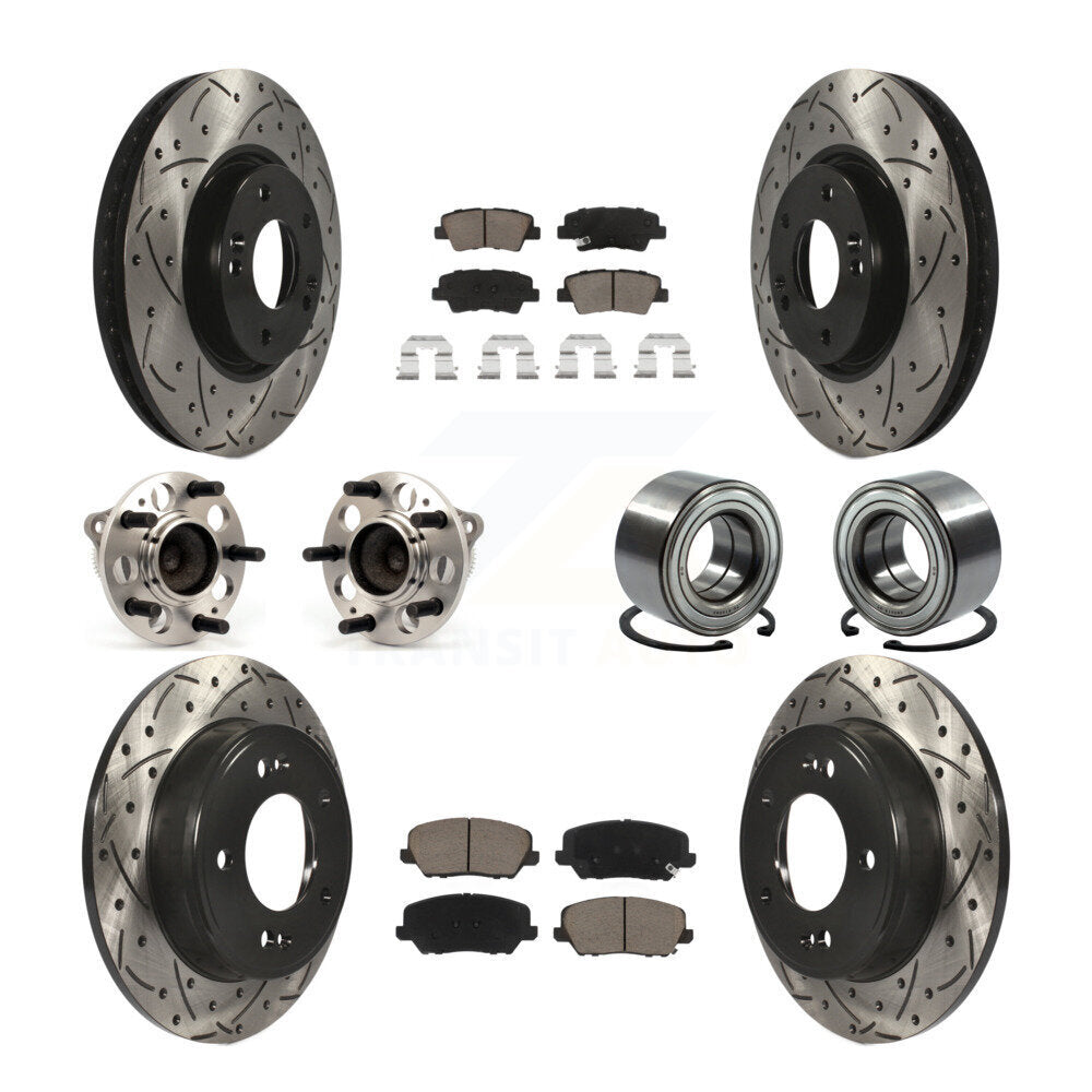 Kit de rotors et plaquettes de frein revêtus de roulement de moyeu avant et arrière (10 pièces) pour Kia Forte Forte
