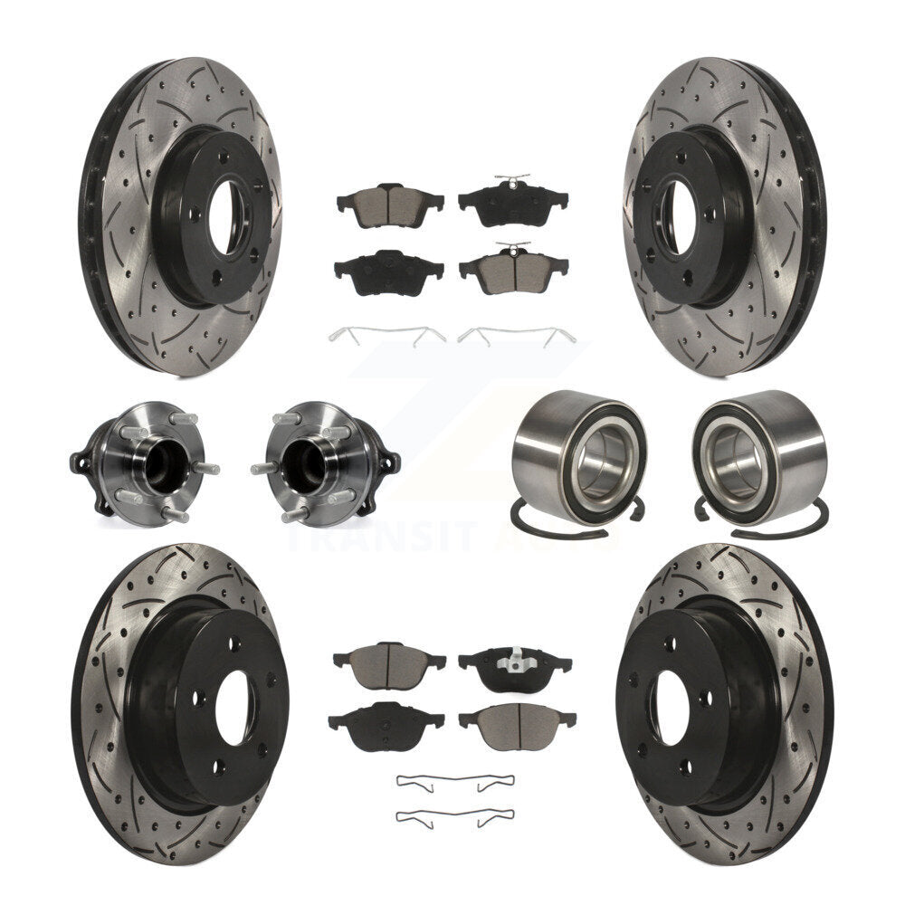 Kit de rotor et de plaquettes de frein à disque revêtus de roulement de moyeu avant et arrière (10 pièces) pour Ford c-ma