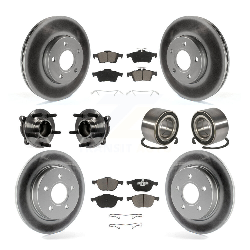 Kit de rotor et de plaquettes de frein à disque revêtus de roulement de moyeu avant et arrière (10 pièces) pour Ford Focu