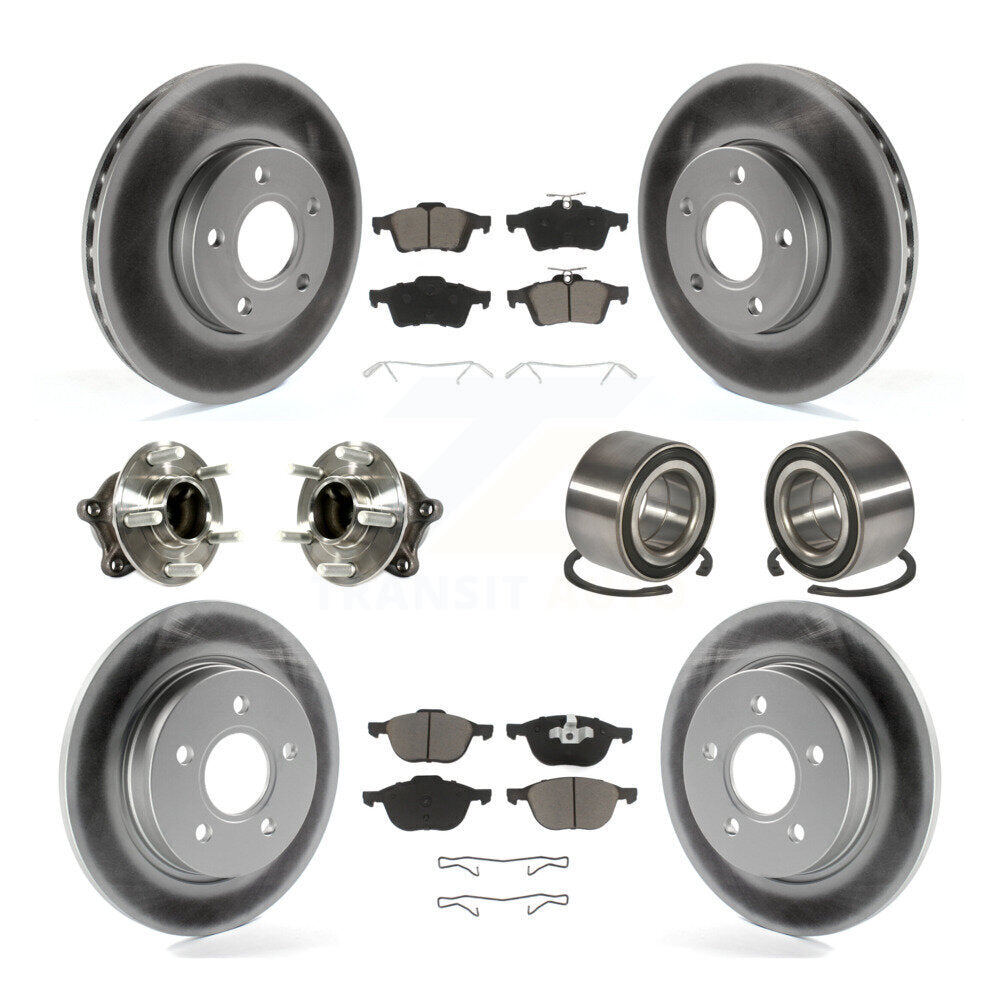 Kit de rotor et de plaquettes de frein à disque revêtus de roulement de moyeu avant et arrière (10 pièces) pour Ford Focu