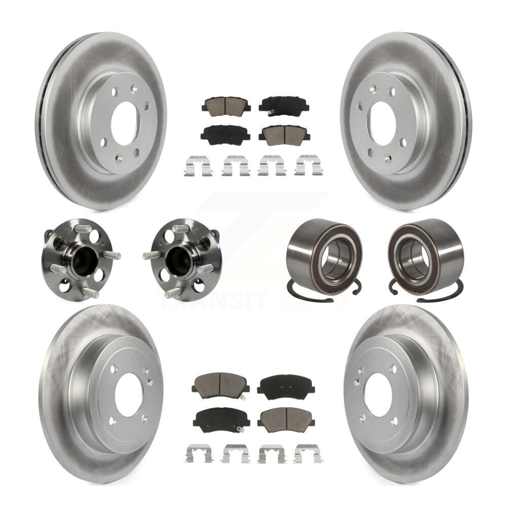 Kit de rotors et plaquettes de frein à disque revêtus de roulements de moyeu avant et arrière (10 pièces) pour Kia Ri