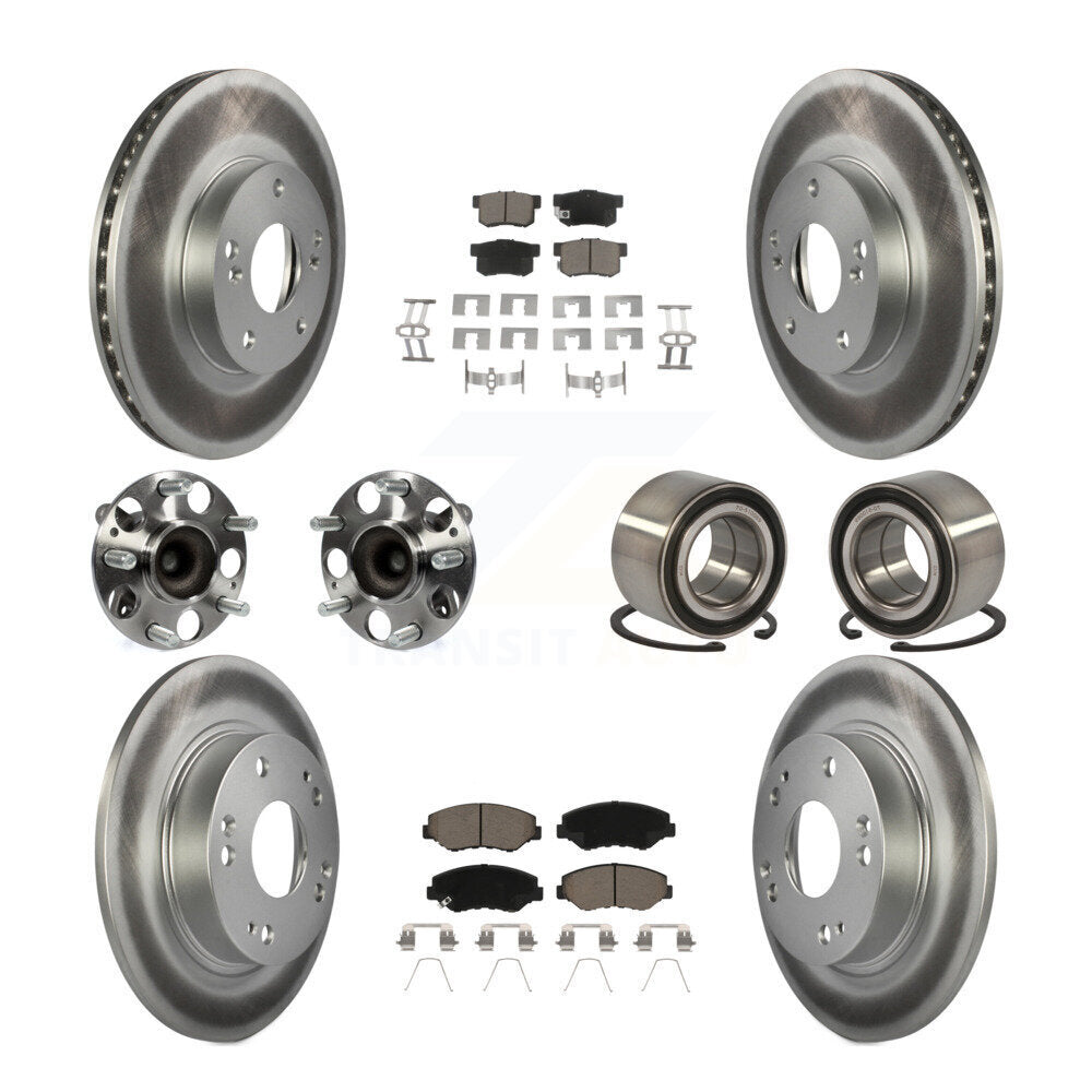 Kit de rotors et plaquettes de frein à disque revêtus de roulement de moyeu avant et arrière (10 pièces) pour Honda Civi