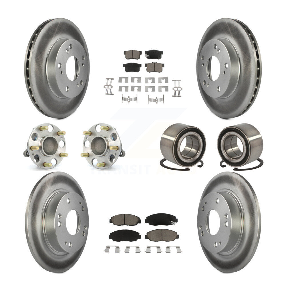 Kit de rotors et plaquettes de frein à disque revêtus de roulement de moyeu avant et arrière (10 pièces) pour Honda Civi