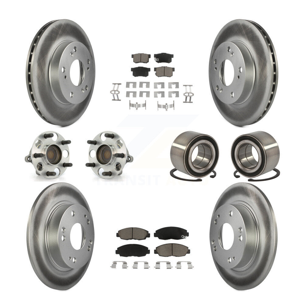Kit de rotors et plaquettes de frein à disque revêtus de roulement de moyeu avant et arrière (10 pièces) pour Honda Civi