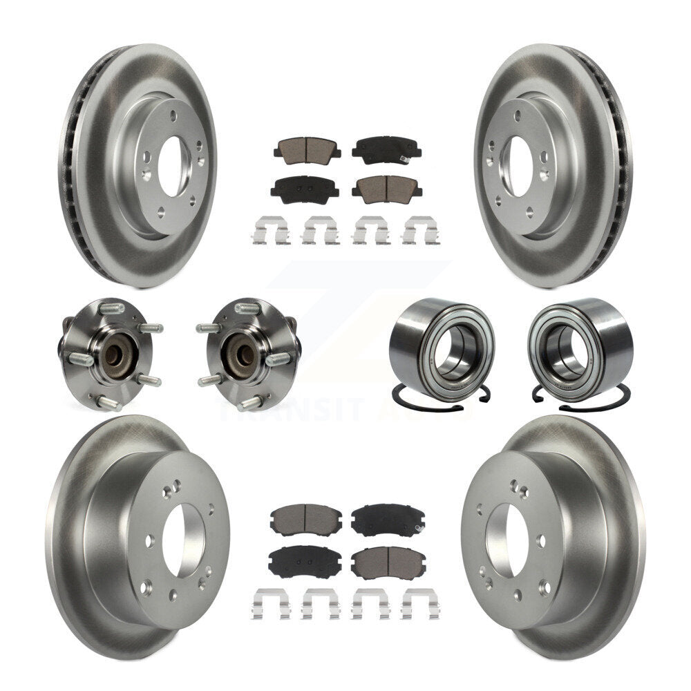 Kit de rotors et plaquettes de frein à disque revêtus de roulement de moyeu avant et arrière (10 pièces) pour Kia Sou
