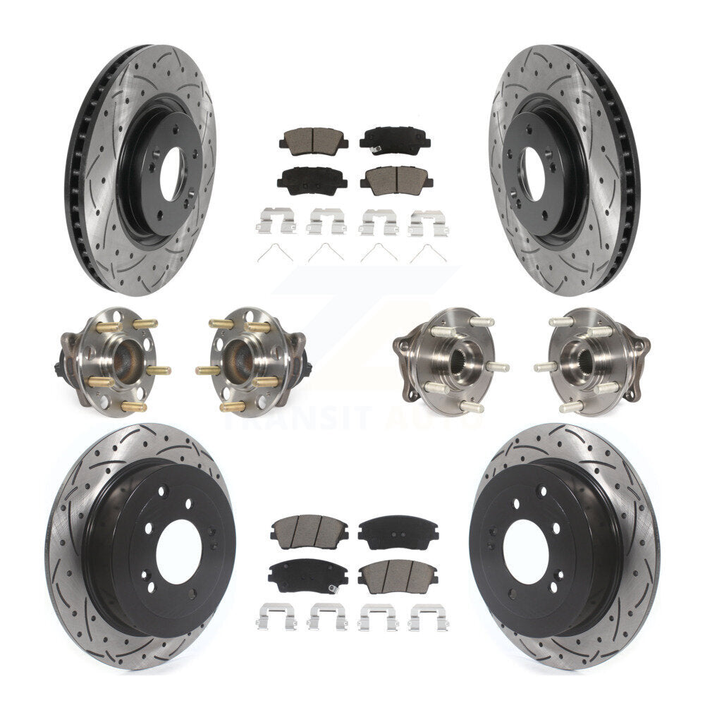 Kit de rotor et de plaquettes de frein à disque revêtus de roulement de moyeu avant et arrière (10 pièces) pour Kia Sportag