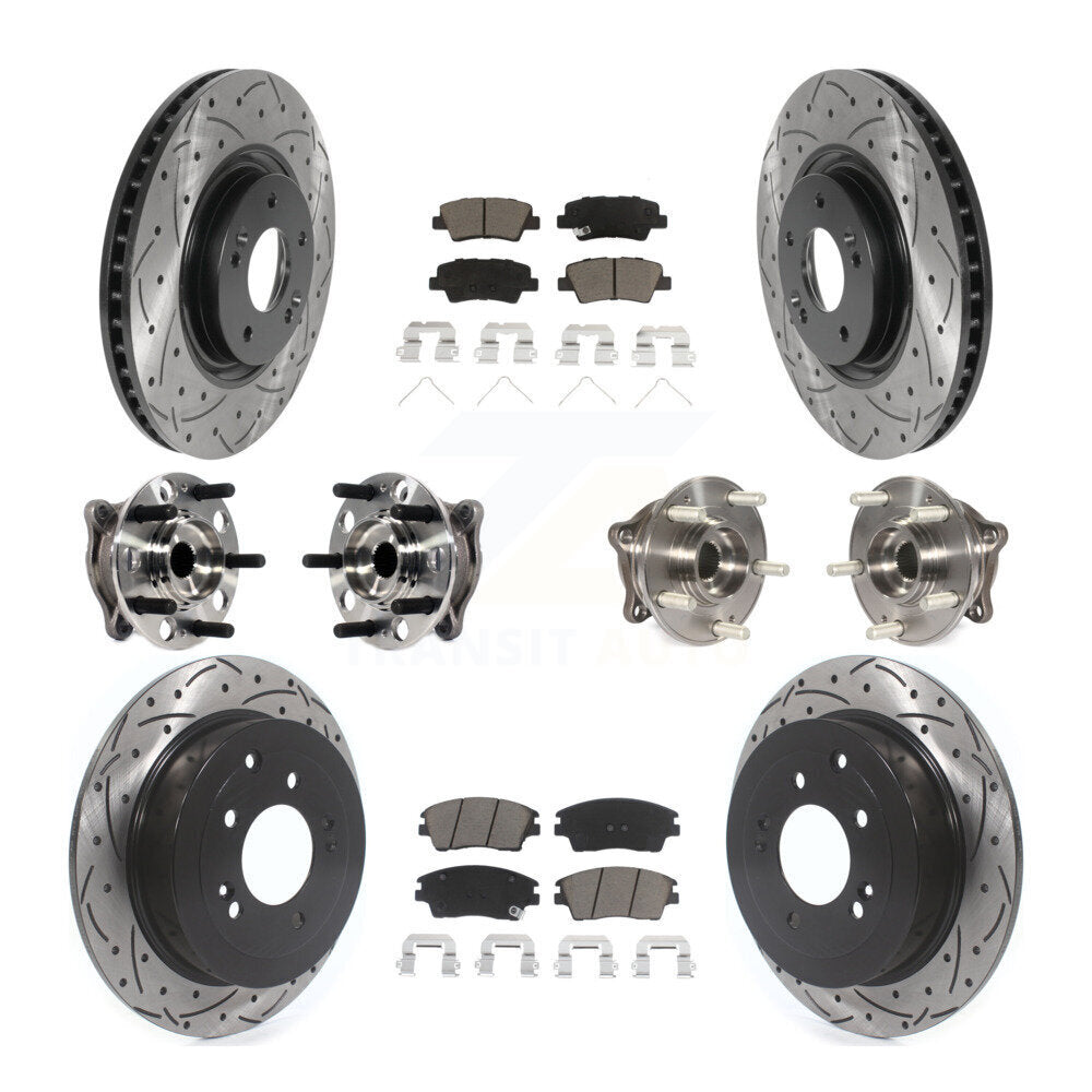 Kit de rotor et de plaquettes de frein à disque revêtus de roulement de moyeu avant et arrière (10 pièces) pour Kia Sportag