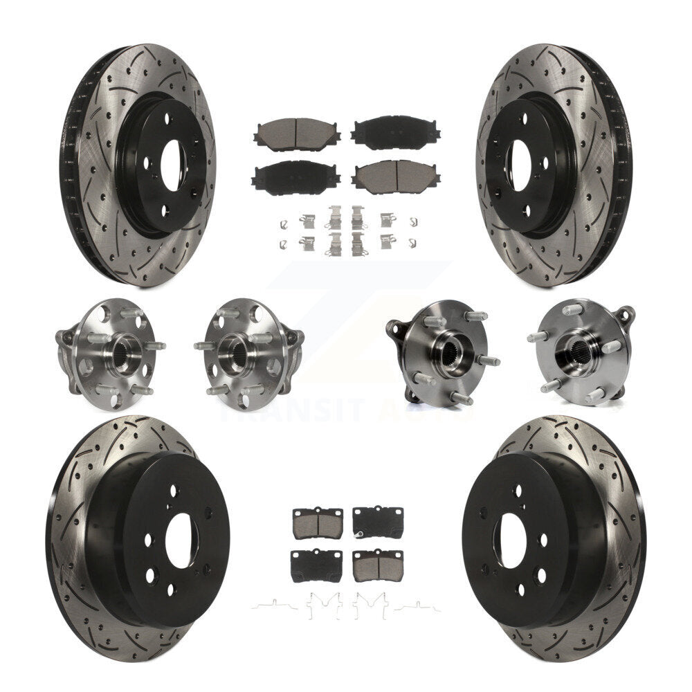 Kit de rotors et plaquettes de frein à disque revêtus de roulement de moyeu avant et arrière (10 pièces) pour Lexus IS25