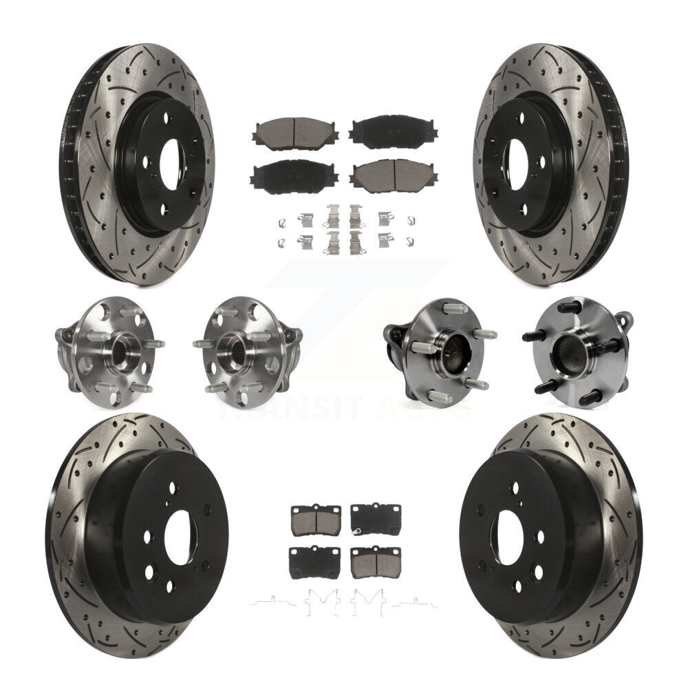 Kit de rotors et plaquettes de frein à disque revêtus de roulement de moyeu avant et arrière (10 pièces) pour Lexus IS25