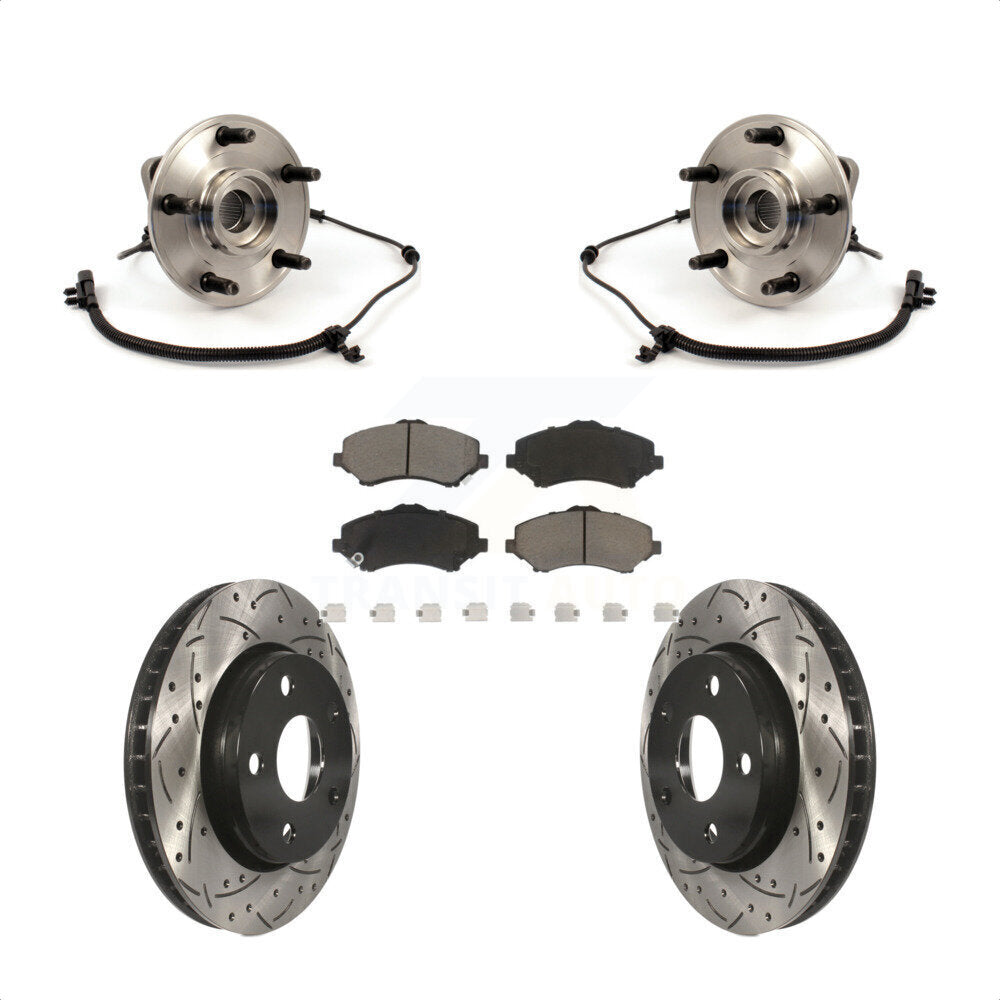 Kit de rotor et de plaquettes de frein à fente percée, roulement de moyeu avant pour Jeep Wrangle 2007 – 2010