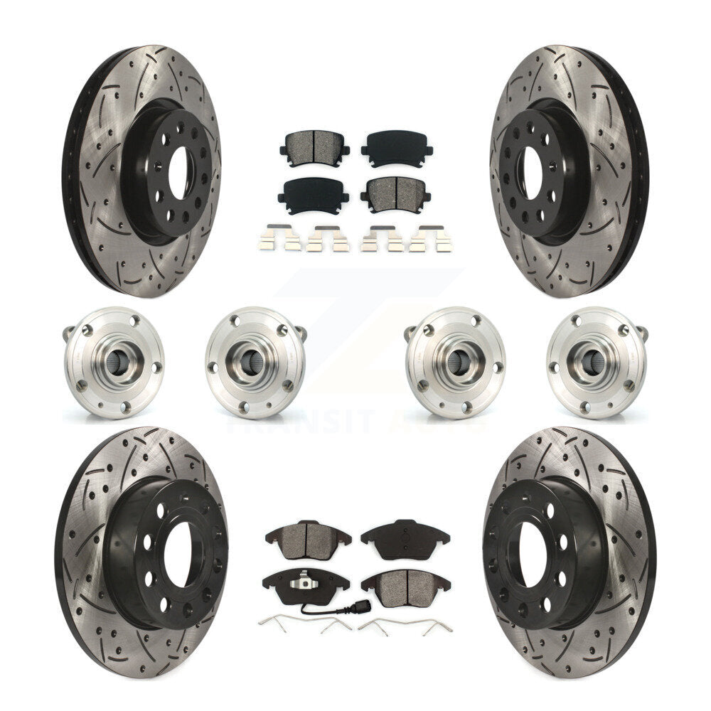Kit de rotor et de plaquettes de frein revêtus de roulement de moyeu avant et arrière (10 pièces) pour Audi A3 Quattr