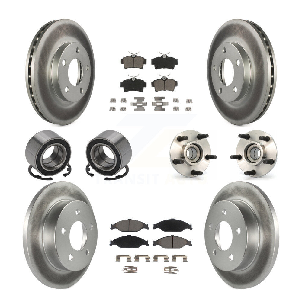 Kit de rotor de frein et patins de frein revêtus de roulement de moyeu avant et arrière (10 pièces) pour Ford Mustang