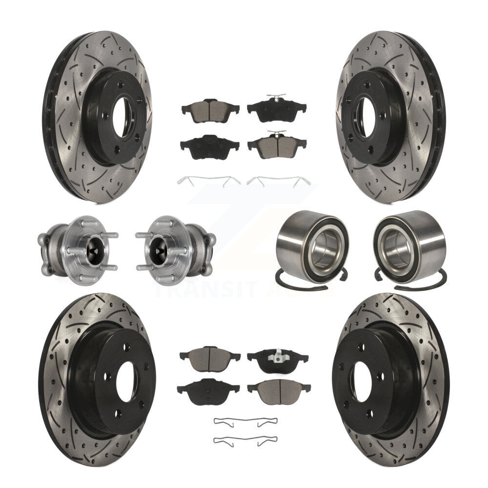 Kit de rotor et de plaquettes de frein à disque revêtus de roulement de moyeu avant et arrière (10 pièces) pour Ford c-ma